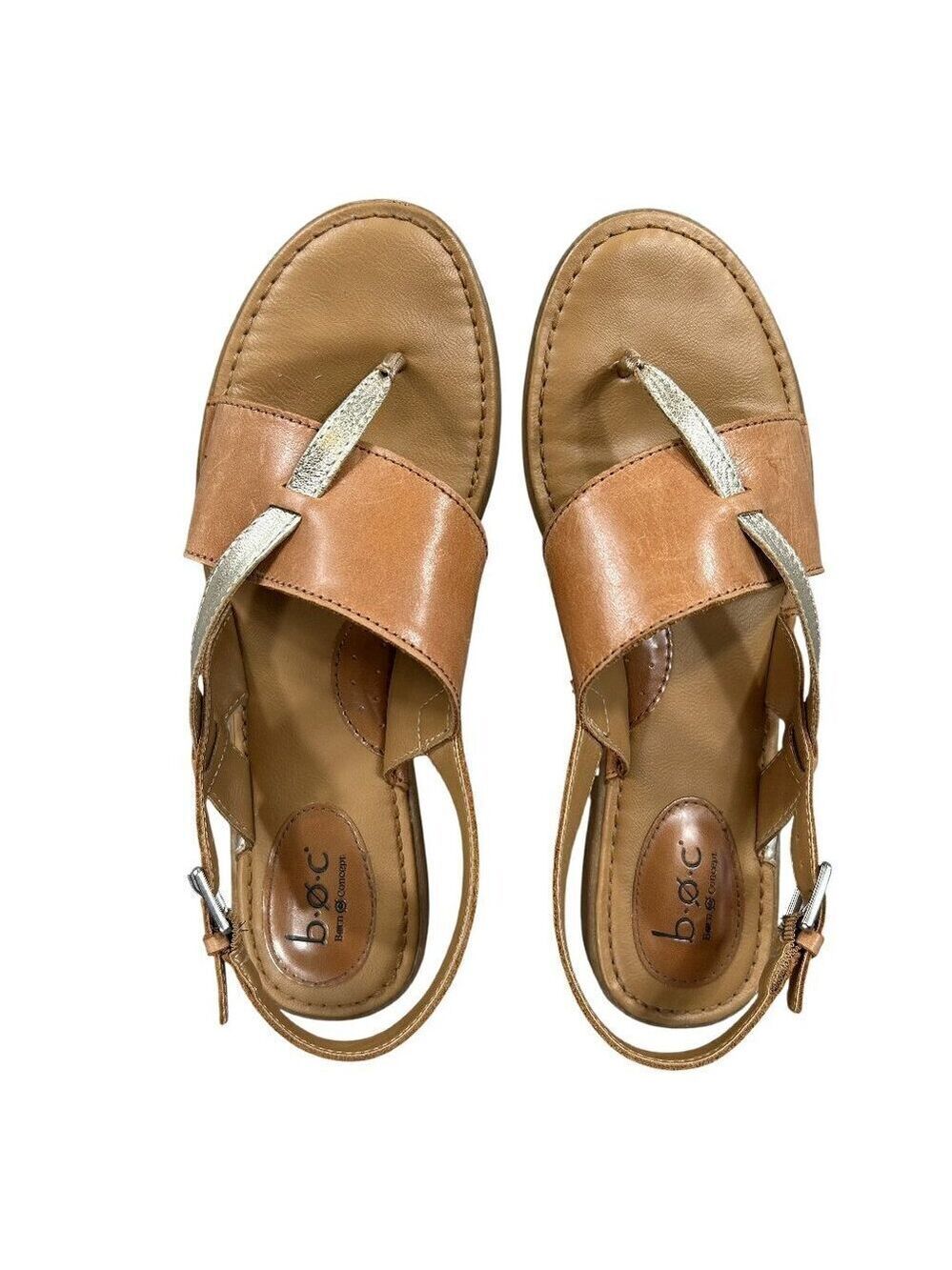 b.o.c. Born Concepts Tan Gold "Lowery" Leather Slingback Casual Sandals Size 10